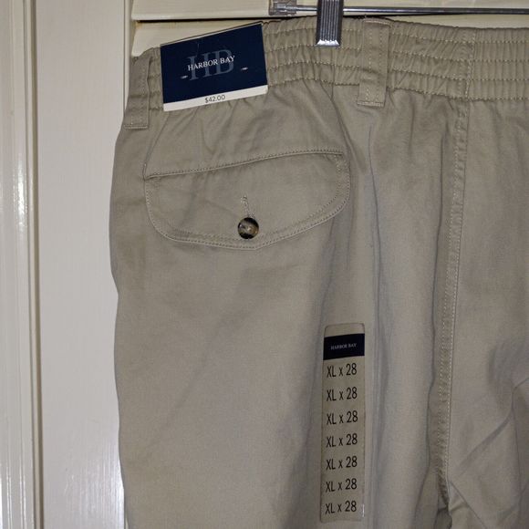 Harbor Bay Pants Mens Tag Size XL/28 (Measures Inseam 26") Khaki Elastic Waist - Picture 6 of 16